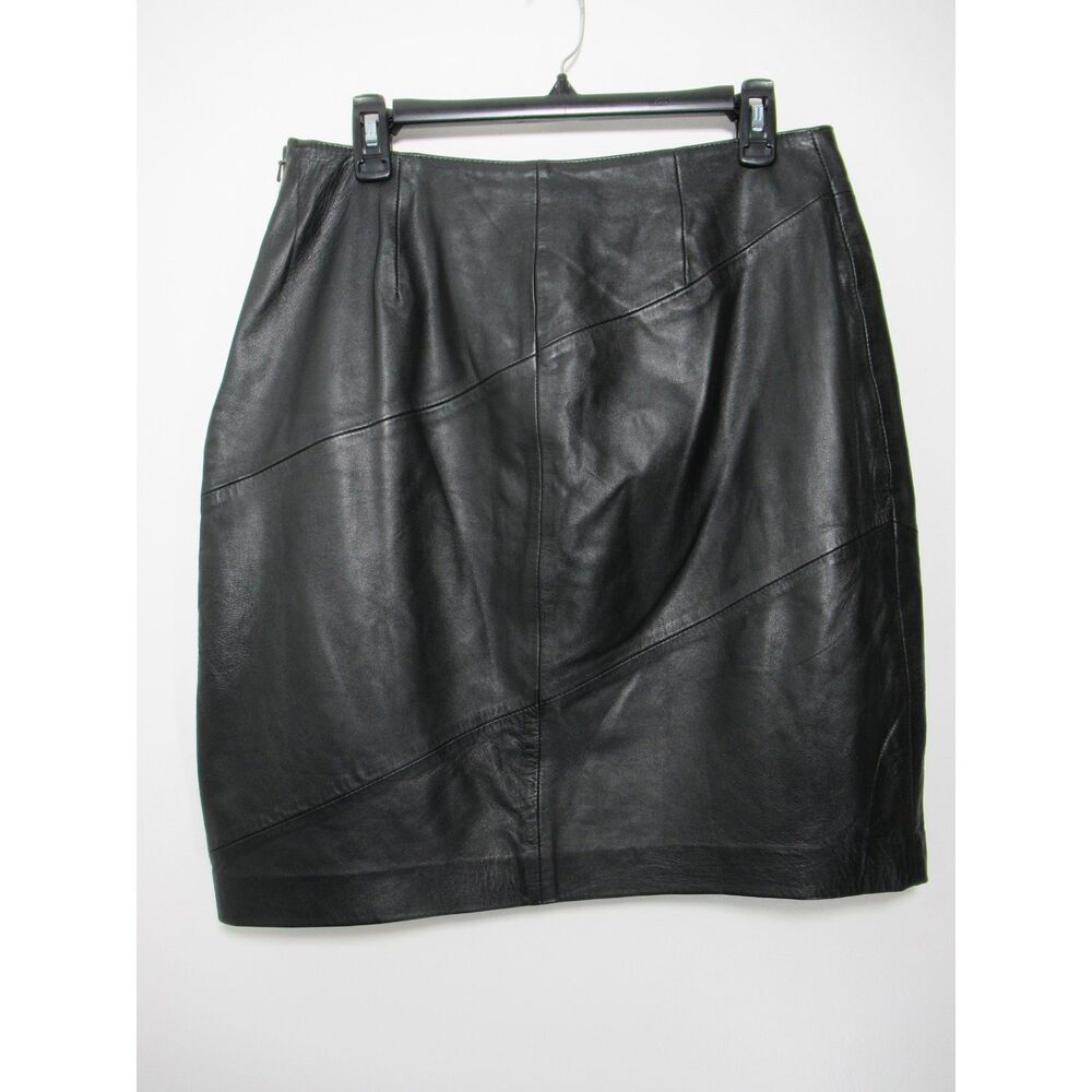 Style & Co Collection Black 100% Leather Mini Skirt Size 10 Vintage Y2K 90's - Picture 2 of 6